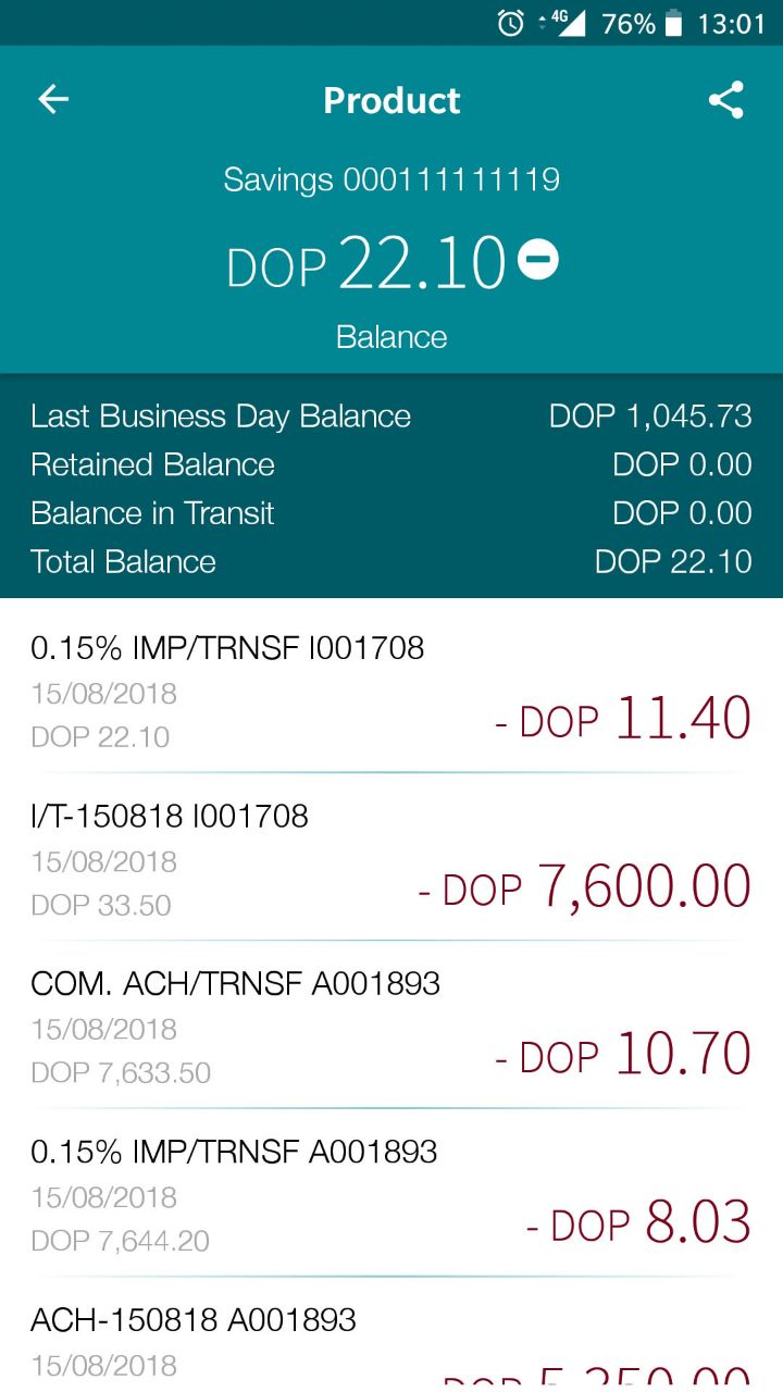 Screenshot of Bellbanking app